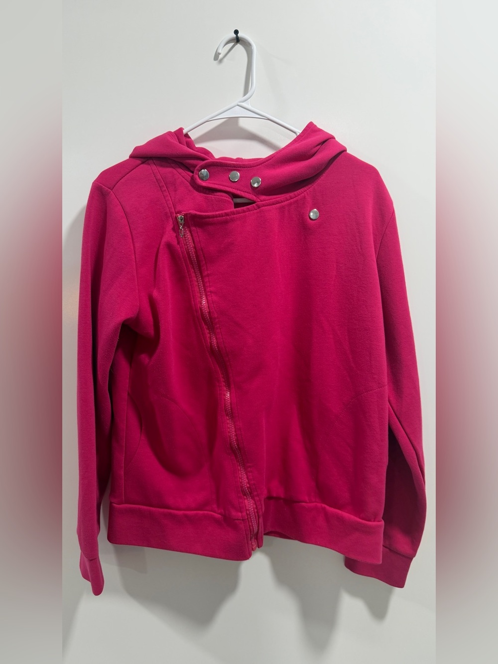 Toms Kids Hooded Asymmetrical Zip Jacket in Bright Magenta